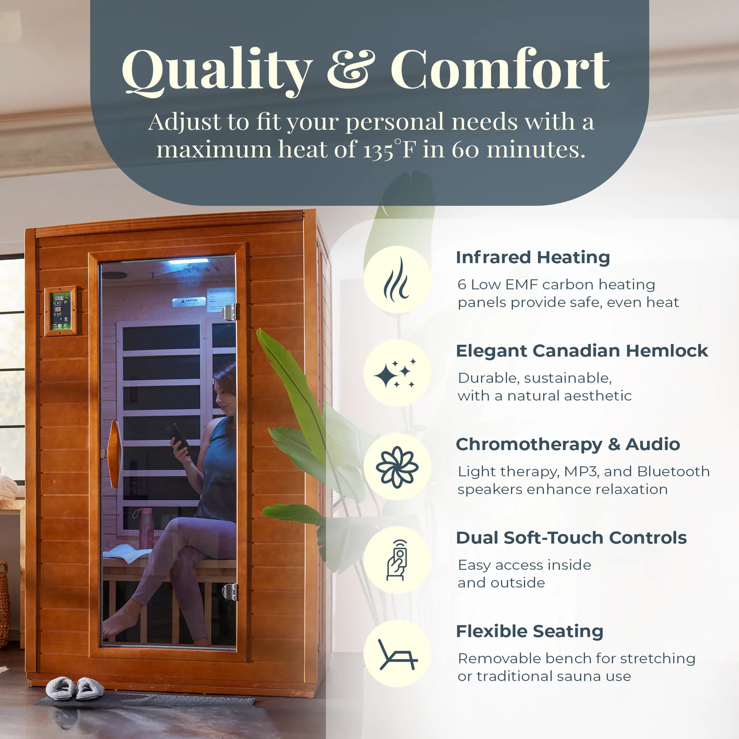 Andora 2-Person Low EMF FAR Infrared Sauna, Canadian Hemlock
